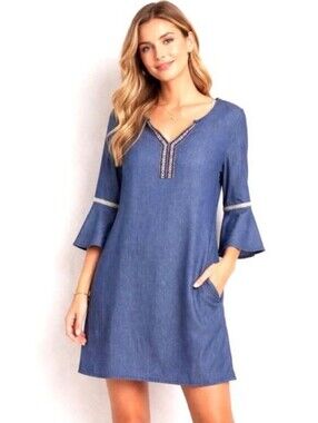 Anthropologie Naif Chambray Embroidered Dress Size 1X